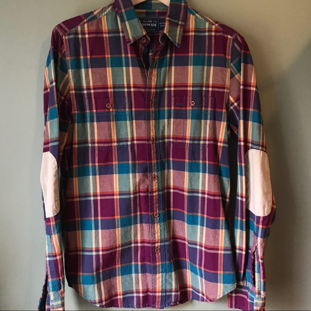 Men’s Topman Classic Plaid Shirt - Maroon